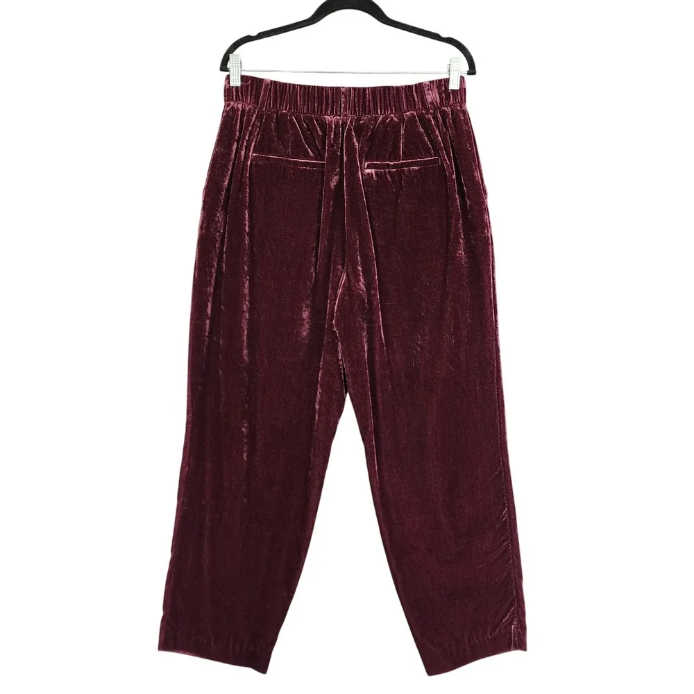 LOFT Womens Burgundy Velvet Pleat Front Straight Leg Pant Size 8 Pleated Trouser